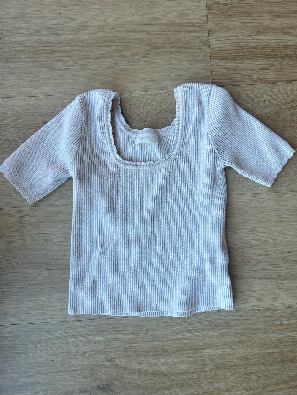 Rylee and Cru Girls' White Ribbed Short Sleeve Top - Classic Scoop Neck - 10